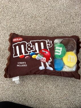 M&M'S Chocolate Brown Pillow with Green, Yellow and Blue Plush Candies